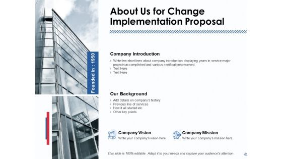 About Us For Change Implementation Proposal Ppt PowerPoint Presentation Show Samples