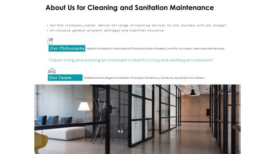 About Us For Cleaning And Sanitation Maintenance Team Ppt PowerPoint Presentation Professional Background Image