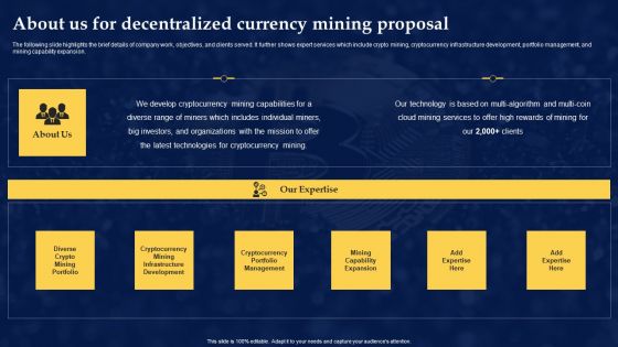 About Us For Decentralized Currency Mining Proposal Graphics PDF About Us For Decentralized Currency Mining Proposal Graphics PDF