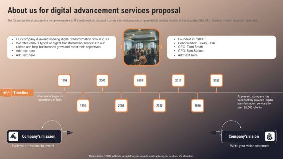 About Us For Digital Advancement Services Proposal Template PDF
