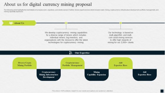 About Us For Digital Currency Mining Proposal Ppt Professional Outline PDF
