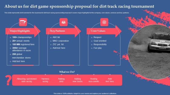 About Us For Dirt Game Sponsorship Proposal For Dirt Track Racing Tournament Template PDF About Us For Dirt Game Sponsorship Proposal For Dirt Track Racing Tournament Template PDF