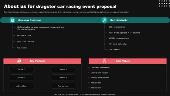 About Us For Dragster Car Racing Event Proposal Ppt File Aids PDF