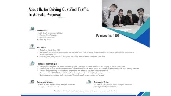 About Us For Driving Qualified Traffic To Website Proposal Ppt PowerPoint Presentation Layouts Format PDF