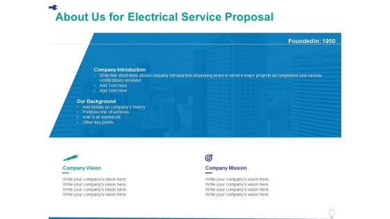 About Us For Electrical Service Proposal Ppt PowerPoint Presentation Icon Topics