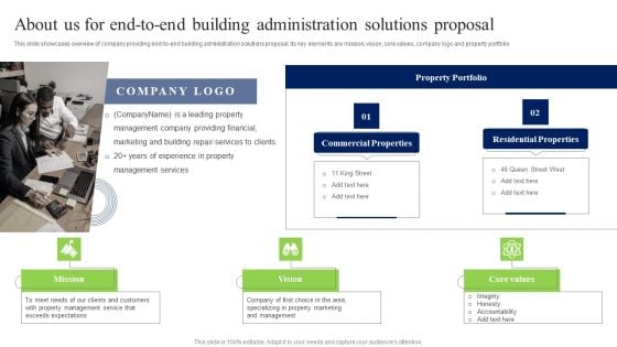 About Us For End To End Building Administration Solutions Proposal Ideas PDF