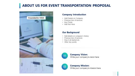 About Us For Event Transportation Proposal Ppt PowerPoint Presentation Model Demonstration