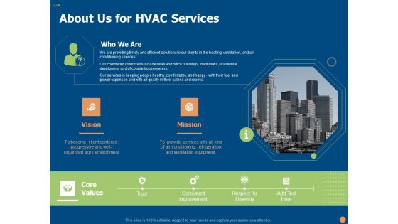 About Us For HVAC Services Ppt PowerPoint Presentation Outline Layout Ideas PDF