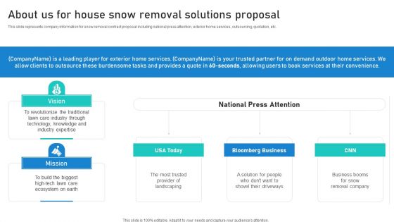 About Us For House Snow Removal Solutions Proposal Ppt Icon Background Designs PDF