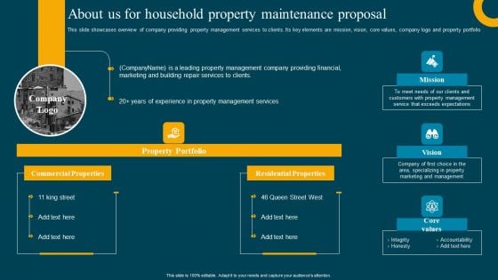 About Us For Household Property Maintenance Proposal Demonstration PDF