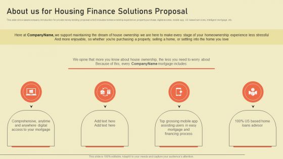 About Us For Housing Finance Solutions Proposal Ppt Summary Grid PDF