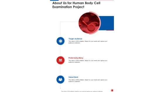 About Us For Human Body Cell Examination Project One Pager Sample Example Document