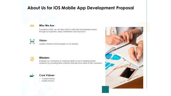 About Us For IOS Mobile App Development Proposal Ppt PowerPoint Presentation Inspiration Graphics Design