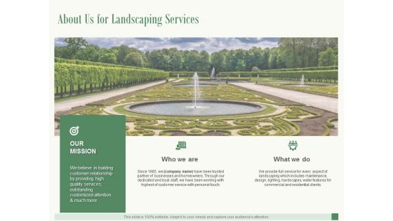 About Us For Landscaping Services Ppt PowerPoint Presentation Show Slide Portrait