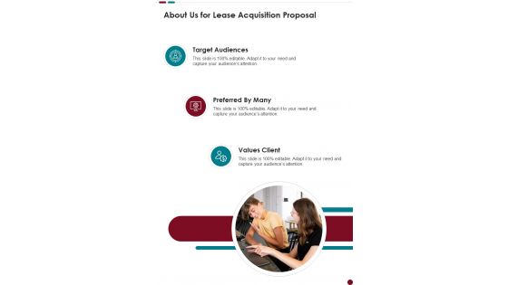 About Us For Lease Acquisition Proposal One Pager Sample Example Document