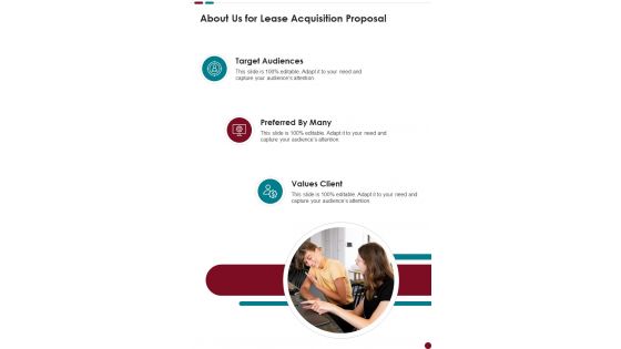 About Us For Lease Acquisition Proposal One Pager Sample Example Document About Us For Lease Acquisition Proposal One Pager Sample Example Document