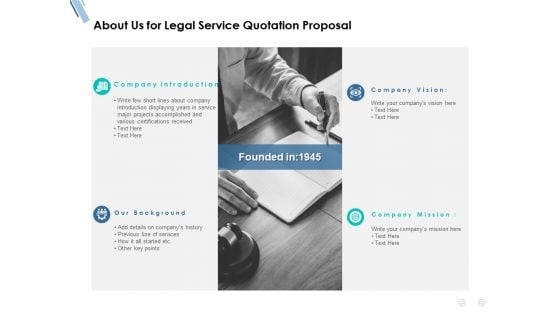 About Us For Legal Service Quotation Proposal Ppt PowerPoint Presentation Professional Example Topics