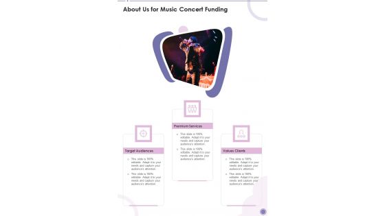 About Us For Music Concert Funding One Pager Sample Example Document