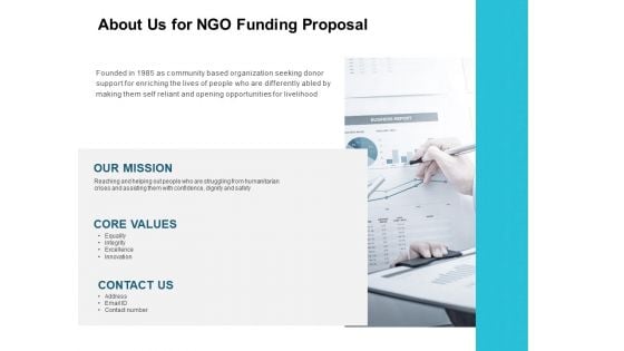 About Us For NGO Funding Proposal Ppt PowerPoint Presentation Icon Portrait