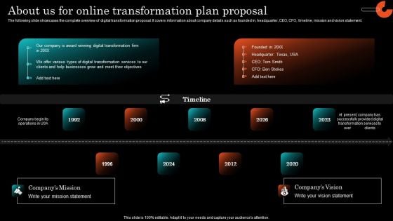 About Us For Online Transformation Plan Proposal Mockup PDF