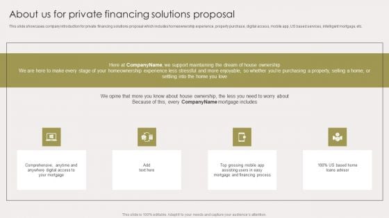 About Us For Private Financing Solutions Proposal Introduction PDF