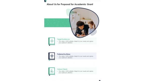 About Us For Proposal For Academic Grant One Pager Sample Example Document