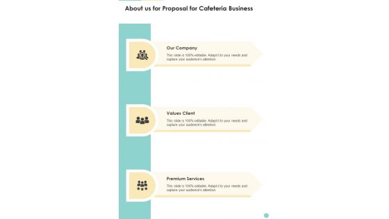 About Us For Proposal For Cafeteria Business One Pager Sample Example Document