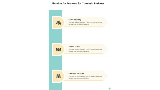About Us For Proposal For Cafeteria Business One Pager Sample Example Document About Us For Proposal For Cafeteria Business One Pager Sample Example Document
