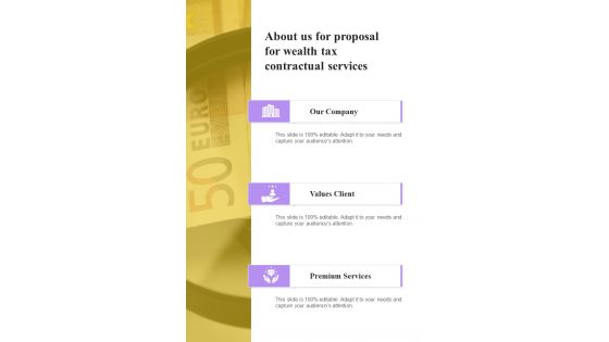 About Us For Proposal For Wealth Tax Contractual Services One Pager Sample Example Document About Us For Proposal For Wealth Tax Contractual Services One Pager Sample Example Document