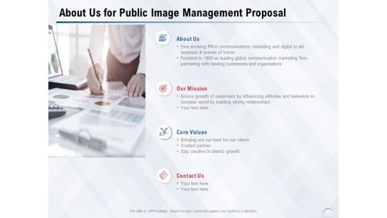 About Us For Public Image Management Proposal Ppt PowerPoint Presentation Styles Deck