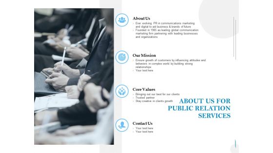 About Us For Public Relation Services Ppt PowerPoint Presentation Summary Clipart