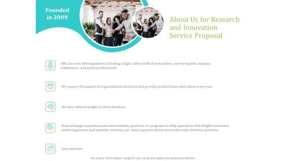 About Us For Research And Innovation Service Proposal Ppt PowerPoint Presentation Portfolio Inspiration PDF