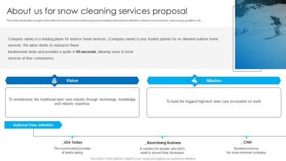 About Us For Snow Cleaning Services Proposal Ppt Model Brochure PDF