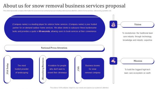 About Us For Snow Removal Business Services Proposal Brochure PDF