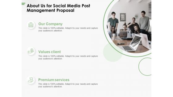 About Us For Social Media Post Management Proposal Ppt PowerPoint Presentation Model Graphics Tutorials PDF