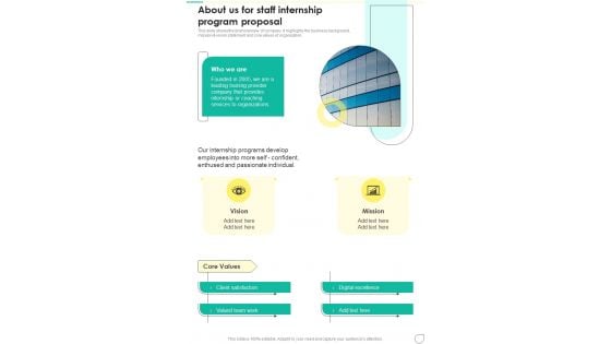 About Us For Staff Internship Program Proposal One Pager Sample Example Document About Us For Staff Internship Program Proposal One Pager Sample Example Document