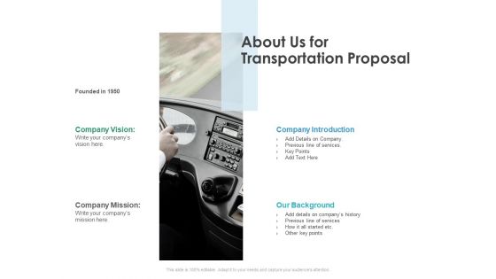 About Us For Transportation Proposal Ppt PowerPoint Presentation Summary Slide Portrait
