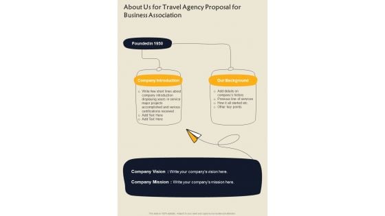 About Us For Travel Agency Proposal For Business Association One Pager Sample Example Document