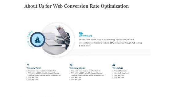 About Us For Web Conversion Rate Optimization Ppt PowerPoint Presentation Outline Designs Download PDF