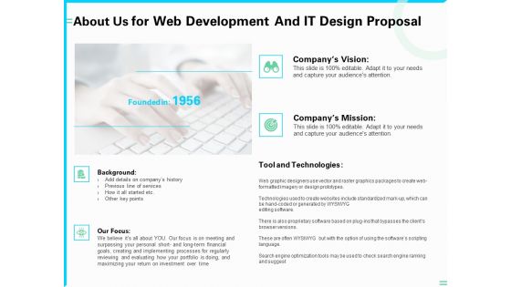 About Us For Web Development And IT Design Proposal Ppt PowerPoint Presentation Model Deck PDF