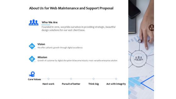 About Us For Web Maintenance And Support Proposal Ppt PowerPoint Presentation Infographic Template Rules