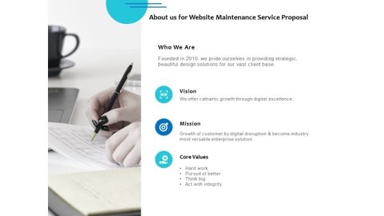 About Us For Website Maintenance Service Proposal Ppt PowerPoint Presentation Model Samples