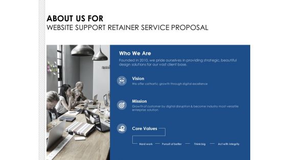 About Us For Website Support Retainer Service Proposal Ppt PowerPoint Presentation Gallery Pictures