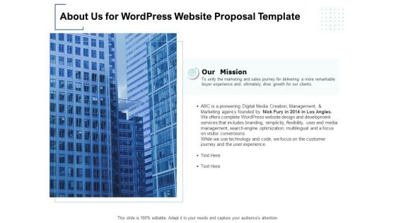 About Us For Wordpress Website Proposal Template Ppt PowerPoint Presentation Icon Graphics Pictures