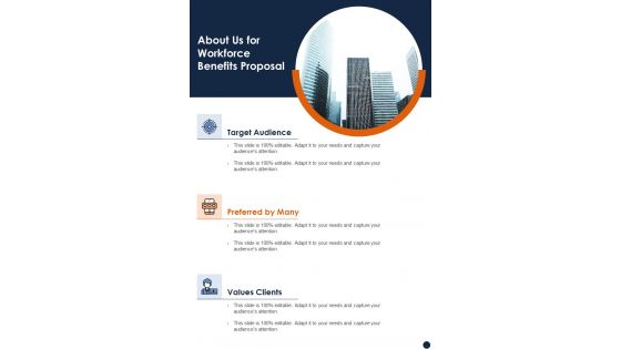 About Us For Workforce Benefits Proposal One Pager Sample Example Document
