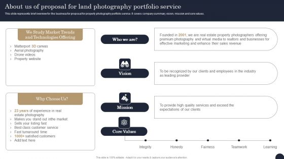 About Us Of Proposal For Land Photography Portfolio Service Sample PDF About Us Of Proposal For Land Photography Portfolio Service Sample PDF