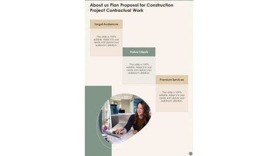 About Us Plan Proposal For Construction Project Contractual Work Wd One Pager Sample Example Document About Us Plan Proposal For Construction Project Contractual Work Wd One Pager Sample Example Document