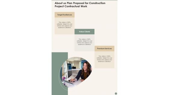 About Us Plan Proposal For Construction Project Contractual Work Wd One Pager Sample Example Document