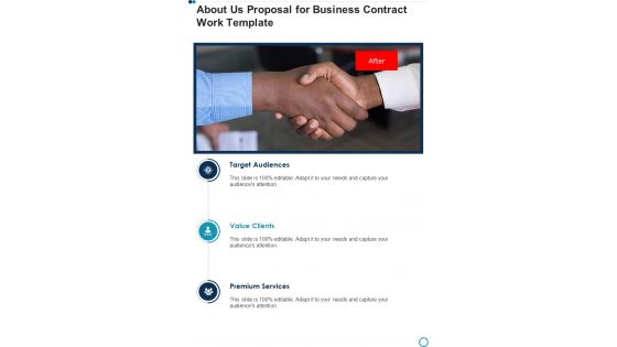 About Us Proposal For Business Contract Work Template One Pager Sample Example Document