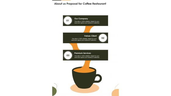 About Us Proposal For Coffee Restaurant One Pager Sample Example Document About Us Proposal For Coffee Restaurant One Pager Sample Example Document